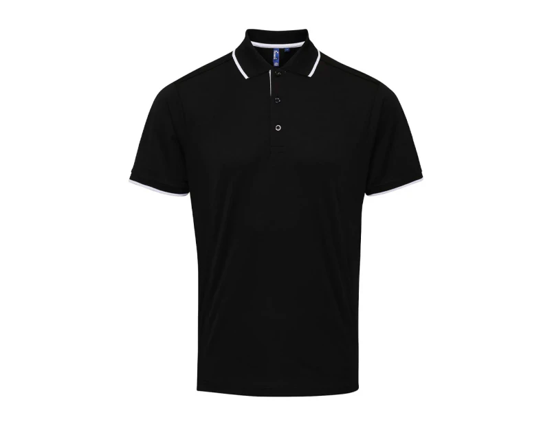 Premier Mens Coolchecker Contrast Pique Polo Shirt (Black/White) - PC5466