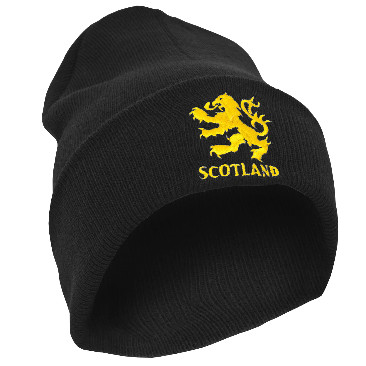 Mens Scotland Lion Design Embroidered Winter Beanie Hat (Black) - HA125