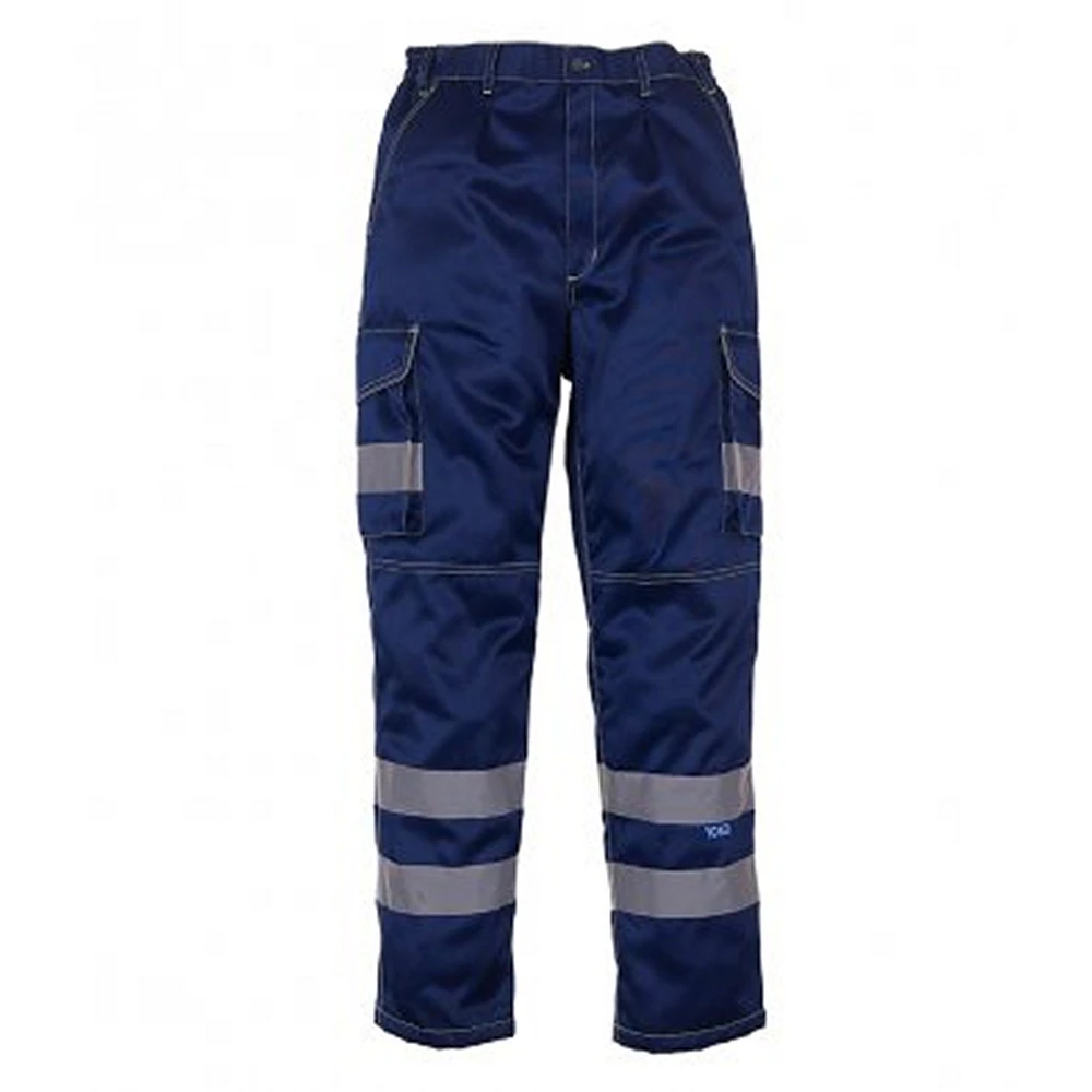 Yoko Mens Hi-Vis Cargo Trousers With Knee Pad Pockets (Navy) - PC3061