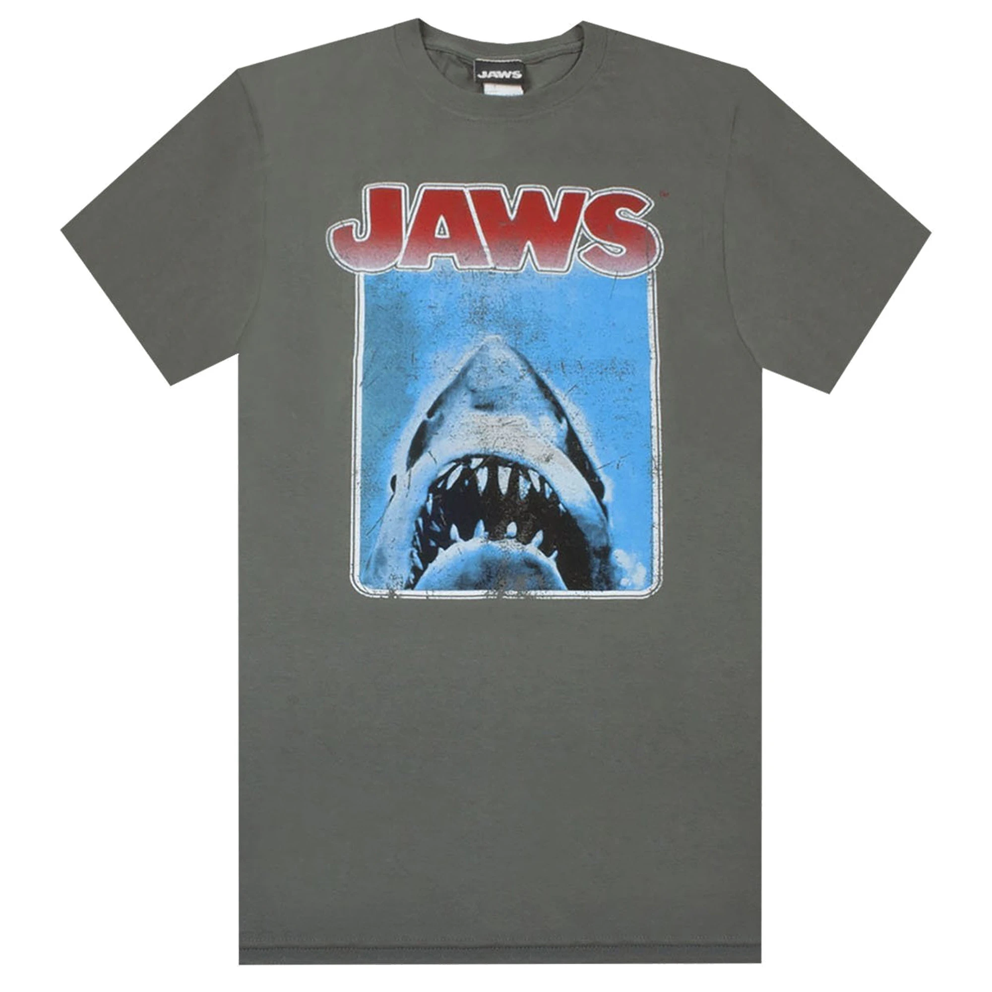 Jaws Mens Distressed Logo T-shirt (Grey) - NS5374