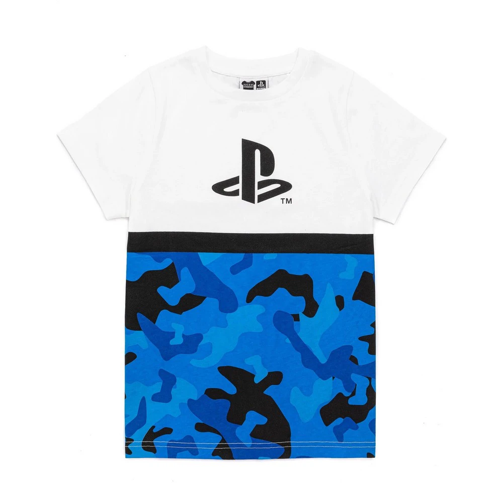 Playstation Boys Camo Logo T-Shirt (Blue/White/Black) - NS6815