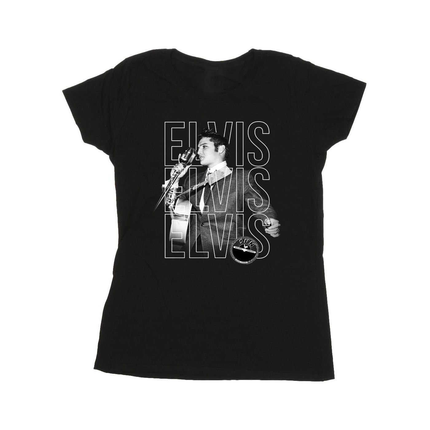 Elvis Womens Triple Logo Portrait Cotton T-Shirt (Black) - BI37844