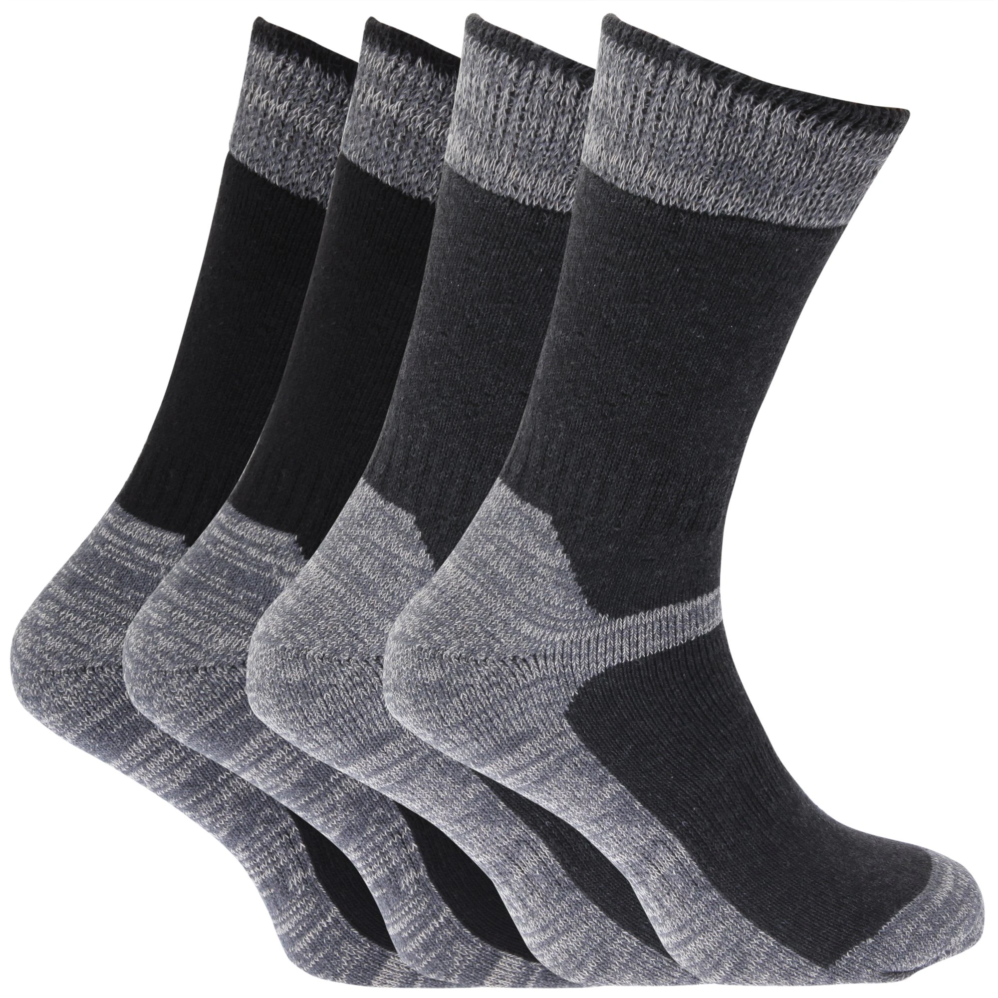 Mens Heavy Weight Reinforced Toe Work Boot Socks (Pack Of 4) (Black/Grey) - MB153