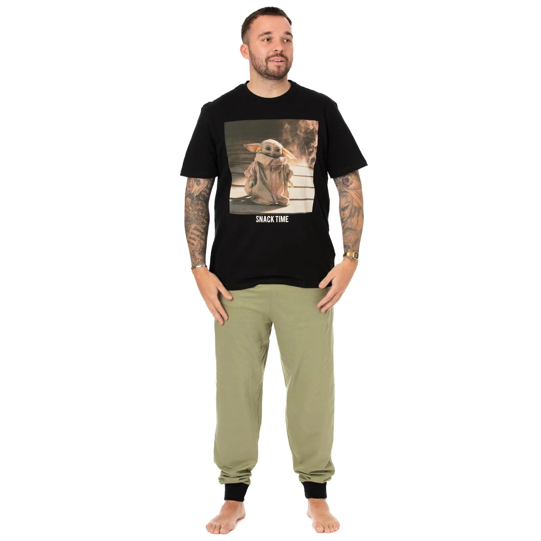 Star Wars: The Mandalorian Mens Snack Time Long Pyjama Set (Black/Green) - NS7005