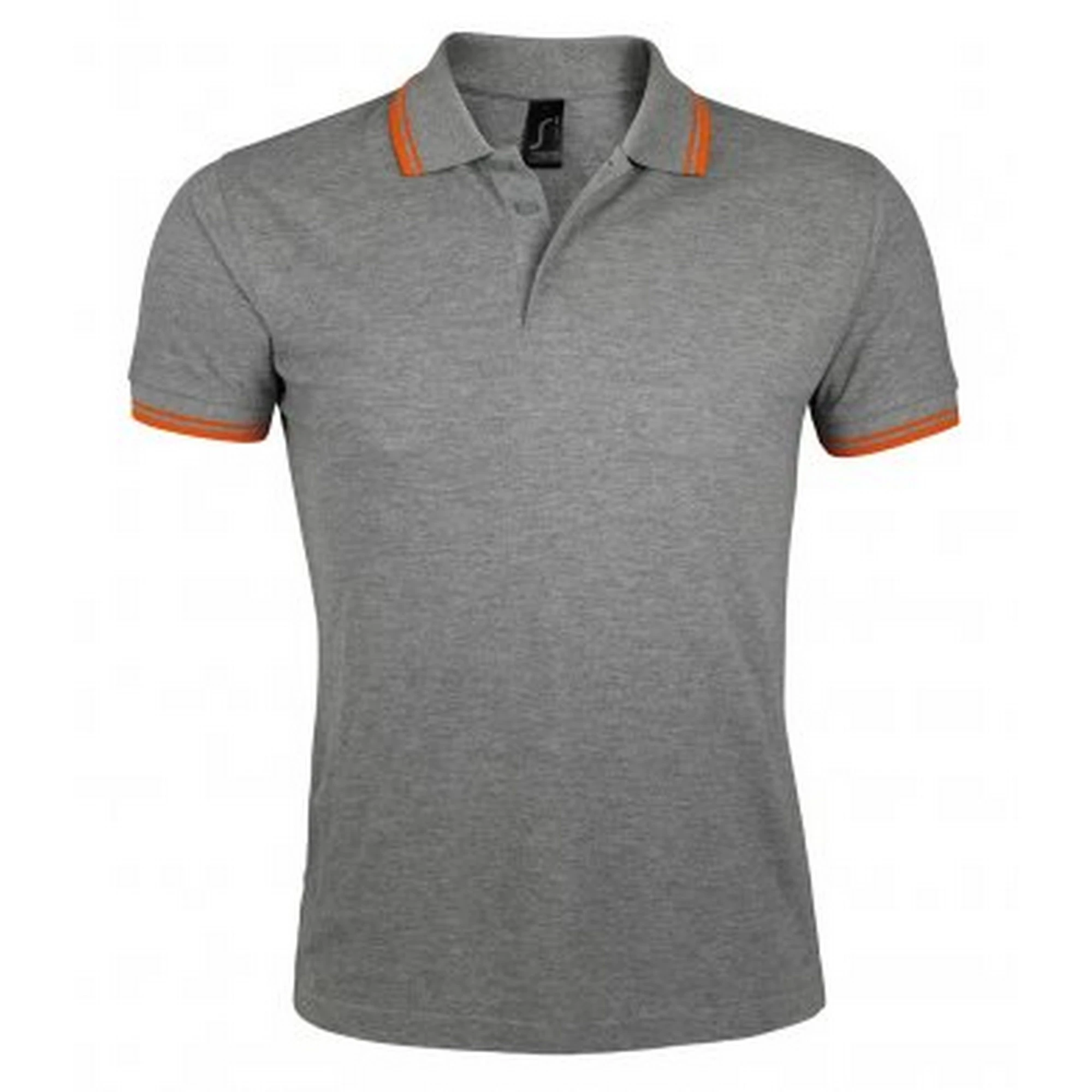 SOLS Mens Pasadena Tipped Short Sleeve Pique Polo Shirt (Grey Marl/Orange) - PC2431