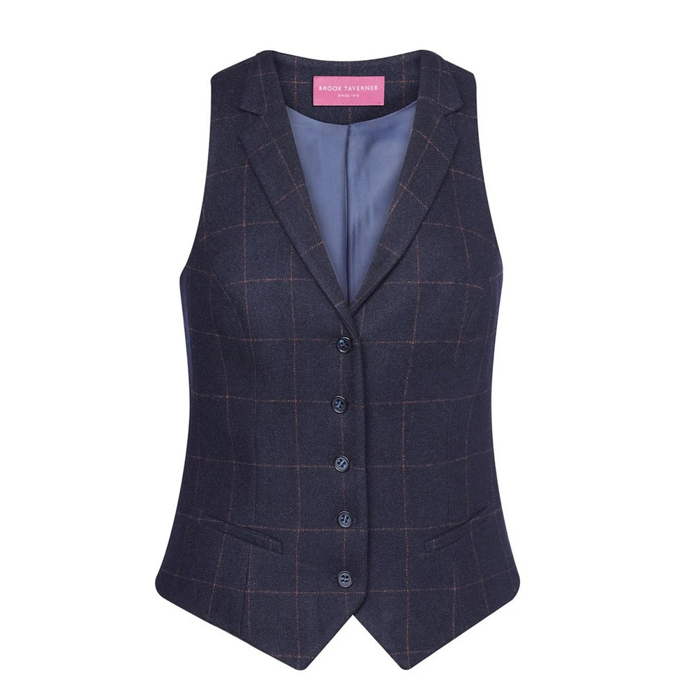 Brook Taverner Womens Nashville Waistcoat (Navy Check) - PC3396