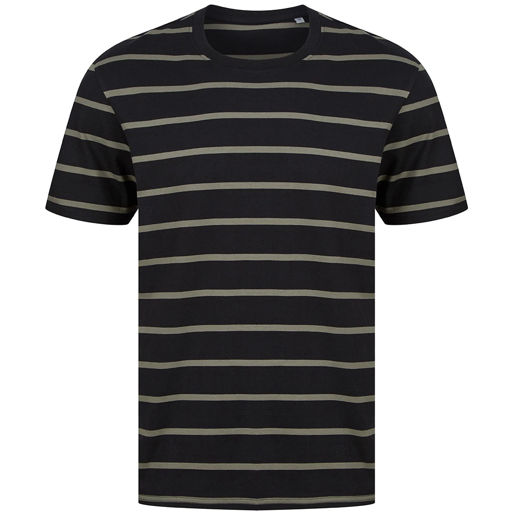 Front Row Unisex Adult Striped T-Shirt (Black/Khaki) - PC4776