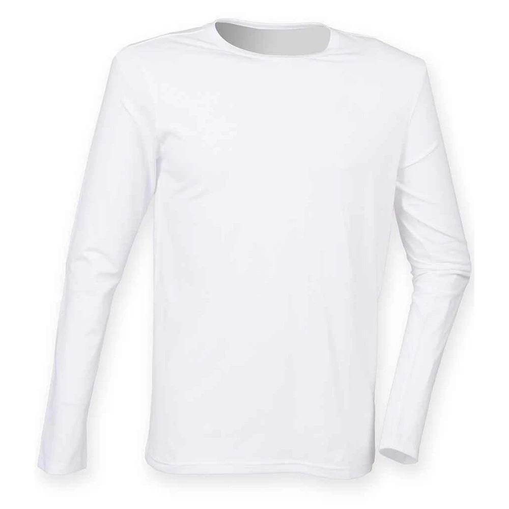 Skinni Fit Mens Feel Good Stretch Long-Sleeved T-Shirt (White) - PC6067