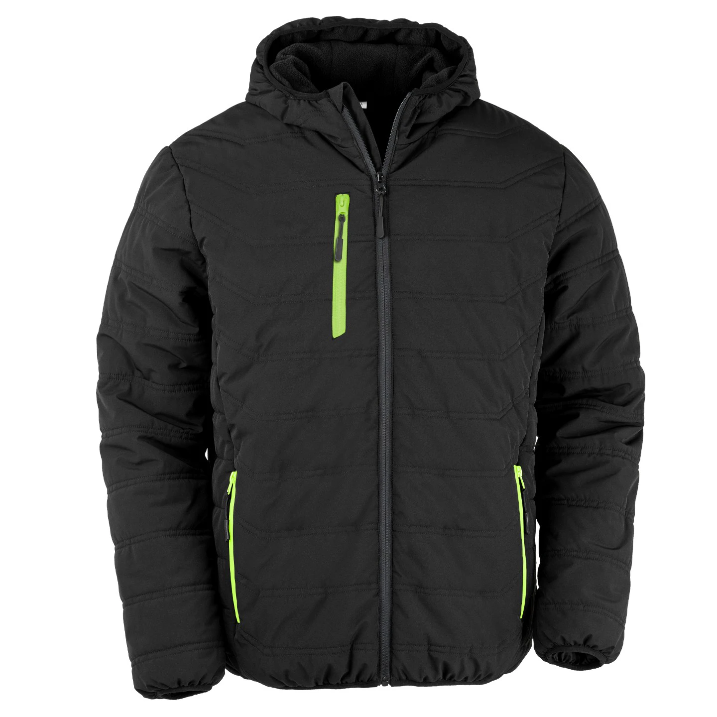 Result Genuine Recycled Mens Compass Padded Jacket (Black/Lime Green) - PC4629