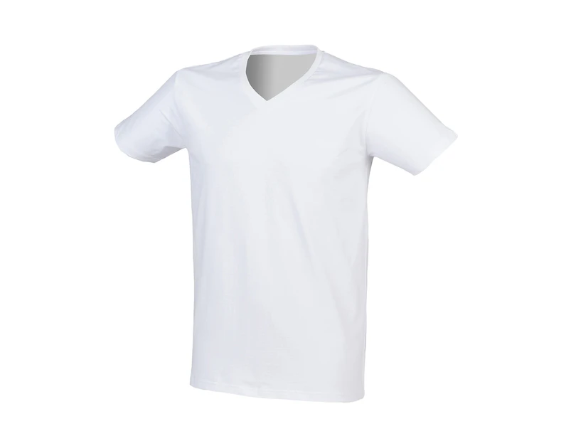 SF Men Mens Stretch V Neck T-Shirt (White) - PC6335