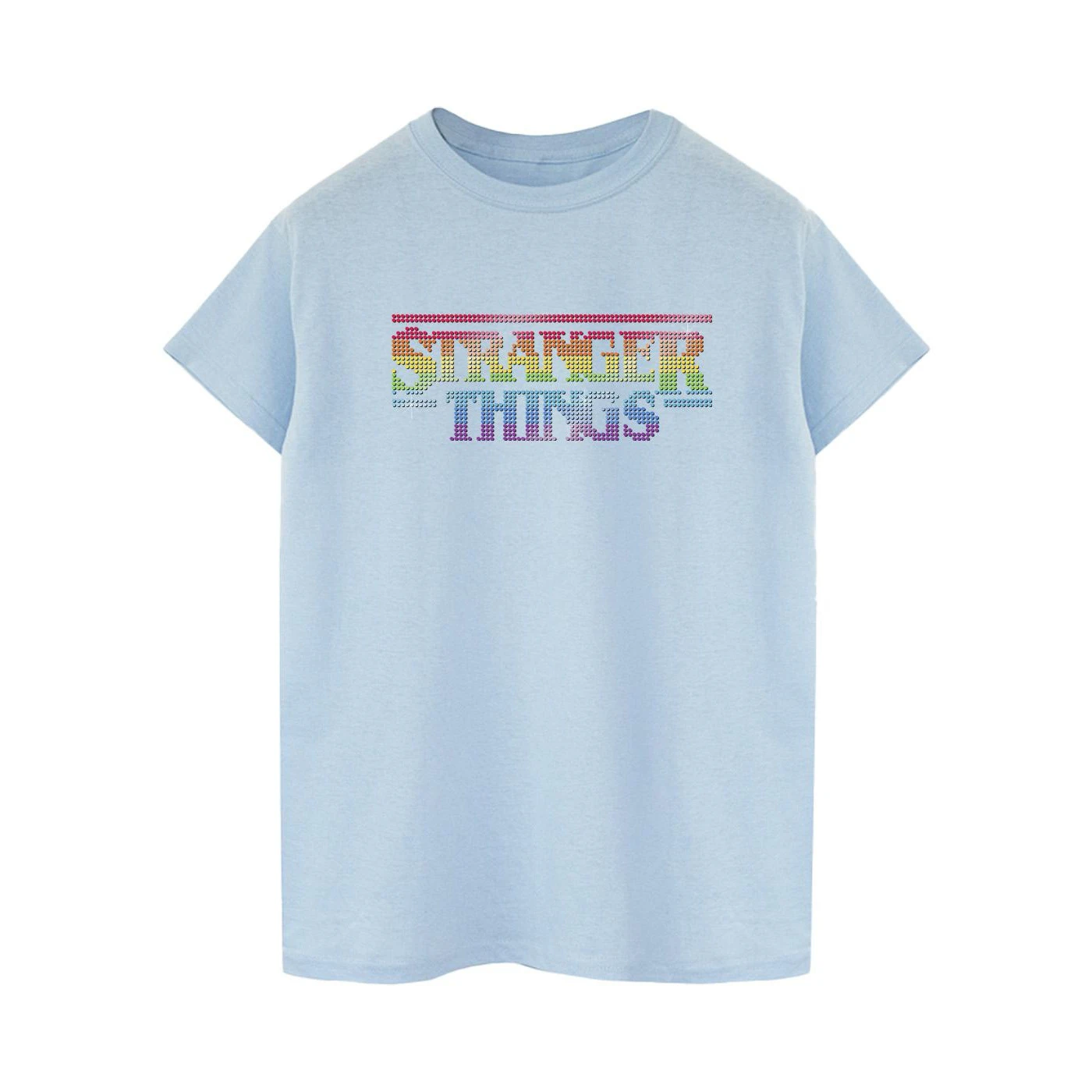 Netflix Womens Stranger Things Rainbow Dot Logo Cotton Boyfriend T-Shirt (Baby Blue) - BI44166