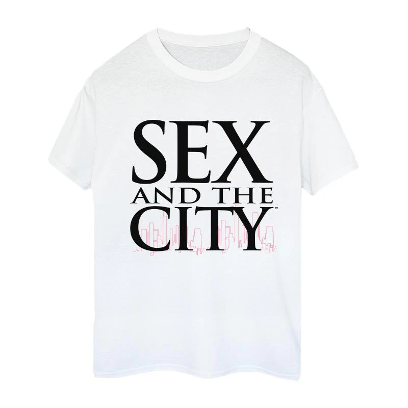 Sex And The City Womens Logo Skyline Cotton Boyfriend T-Shirt (White) - BI46235