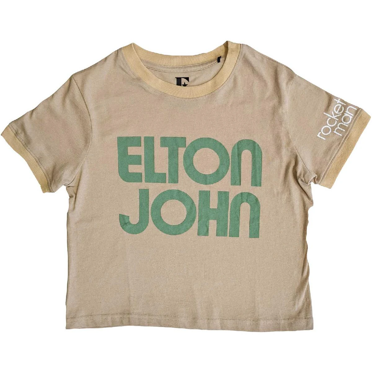 Elton John Unisex Adult Text Crop Top (Sand) - RO5367