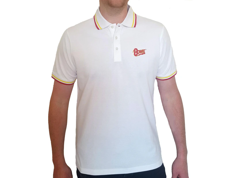 David Bowie Unisex Adult Flash Logo Polo Shirt (White) - RO1417