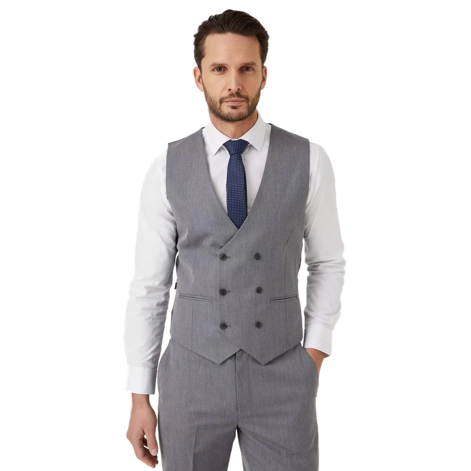 Burton Mens Herringbone Double-Breasted Tailored Waistcoat (Grey) - BW882