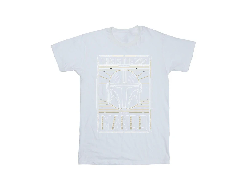 Star Wars Mens The Mandalorian The Way Outline Helm T-Shirt (White) - BI47406