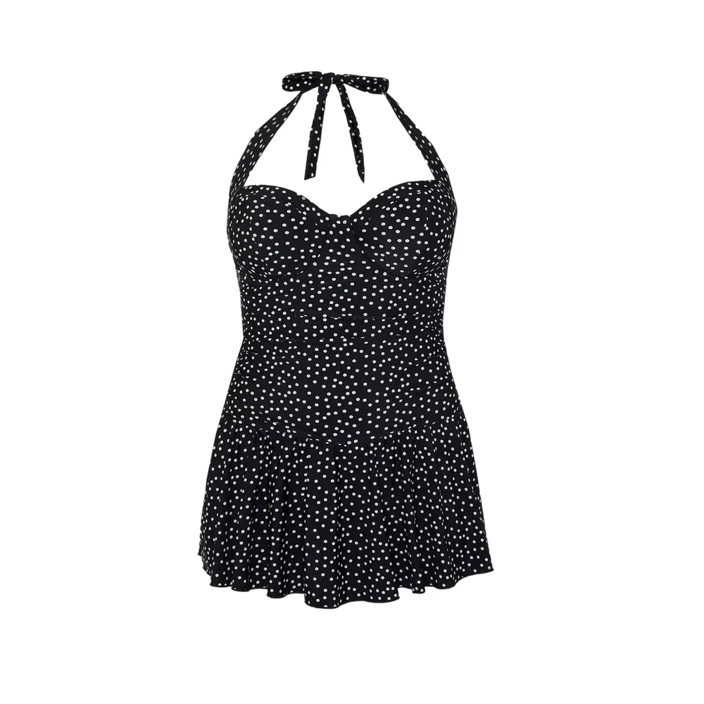 Gorgeous Womens Spotted Skirted One Piece Swimsuit (Monochrome) - DH5770