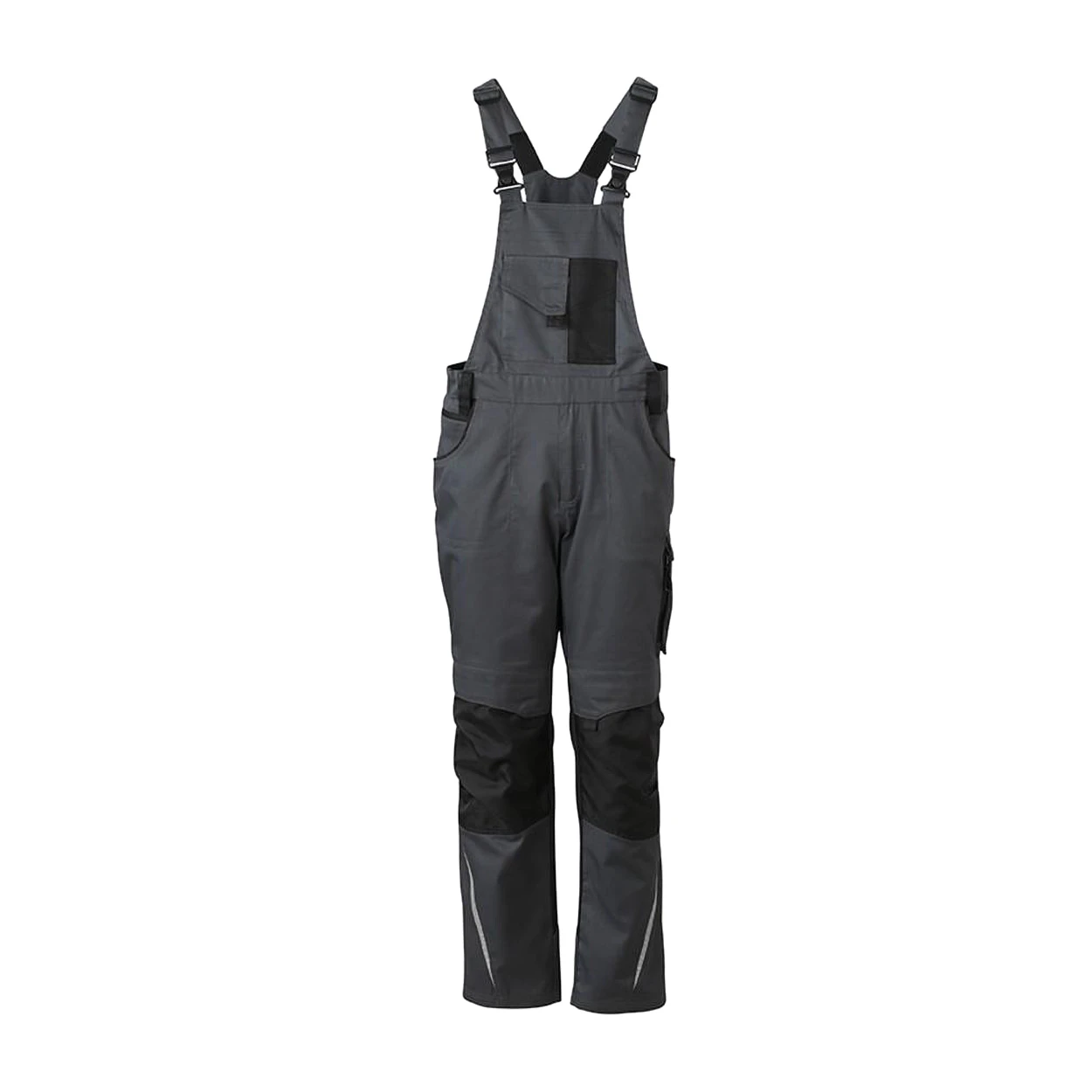 James and Nicholson Unisex Workwear Pants with Bib (Carbon Grey/Black) - FU888