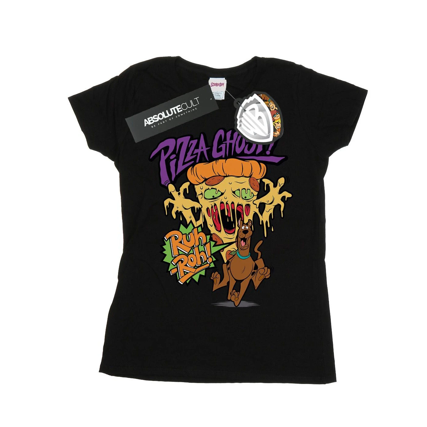 Scooby Doo Womens Pizza Ghost Cotton T-Shirt (Black) - BI38621