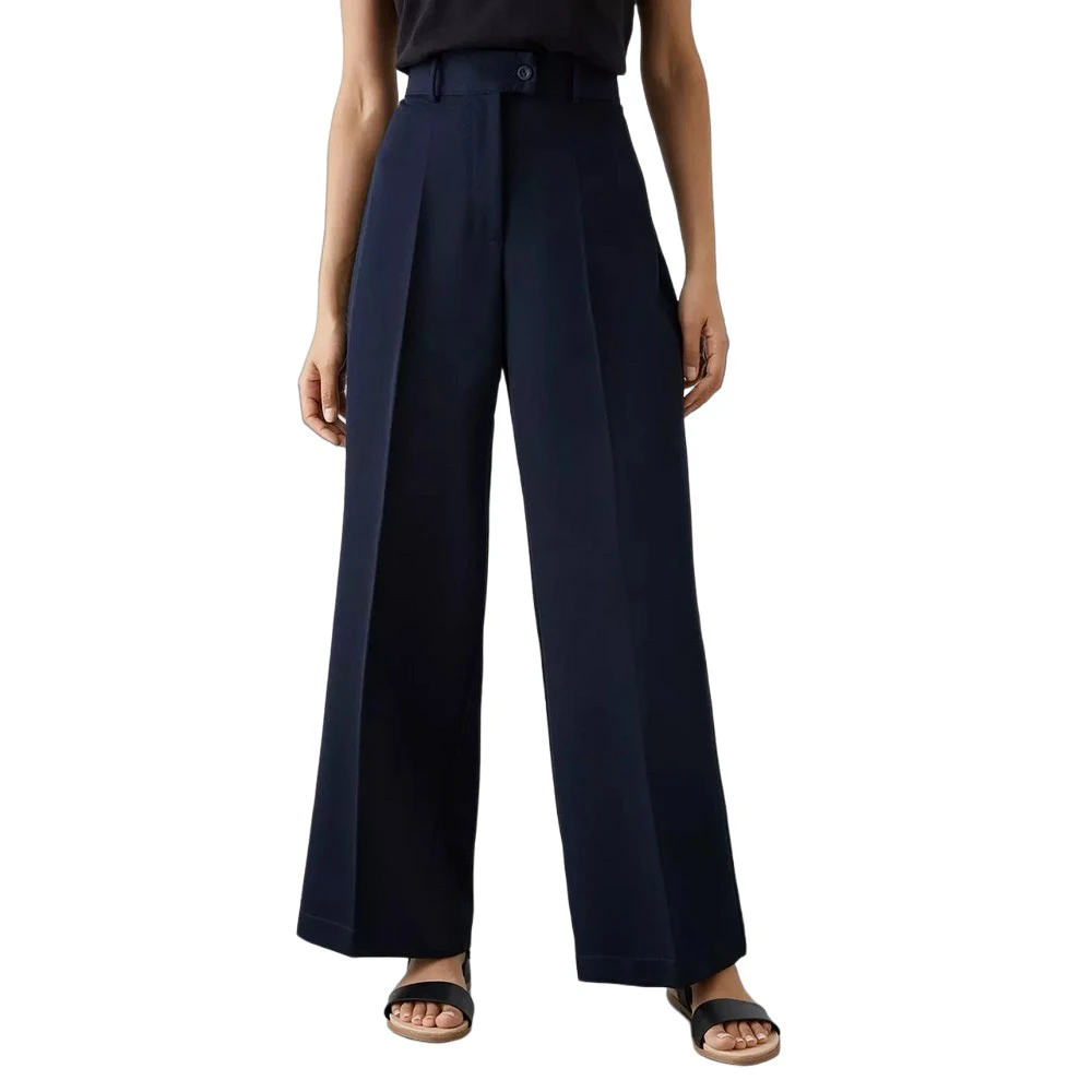 Dorothy Perkins Womens High Waist Petite Wide Leg Trousers (Navy) - DP3480