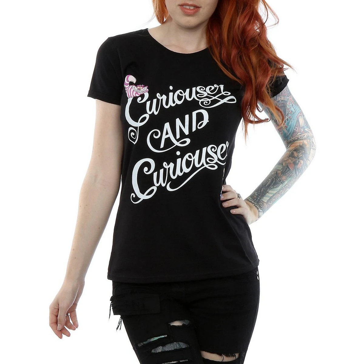 Alice In Wonderland Womens Curiouser And Curiouser T-Shirt (Black) - BI881