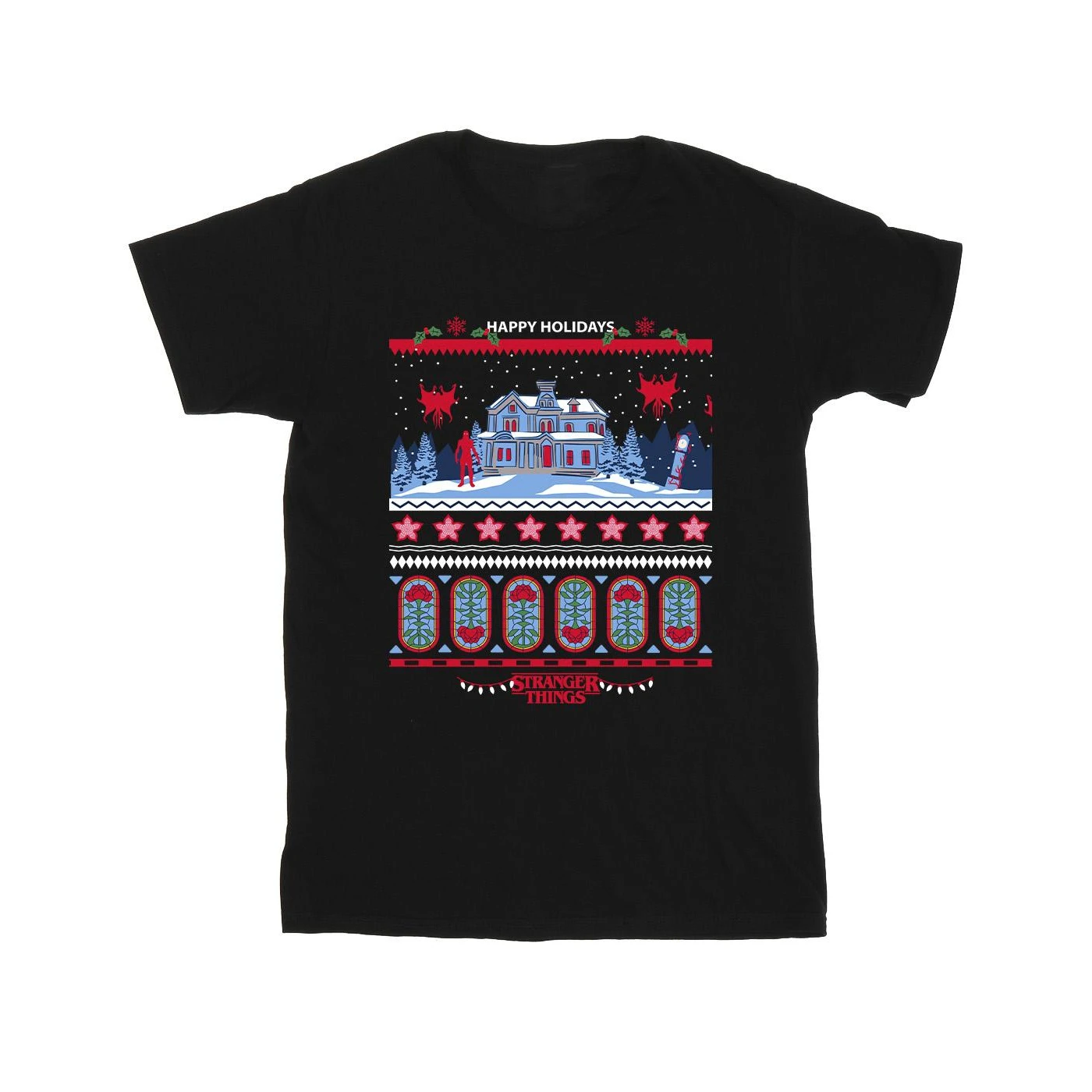 Netflix Mens Stranger Things Fair Isle T-Shirt (Black) - BI45851