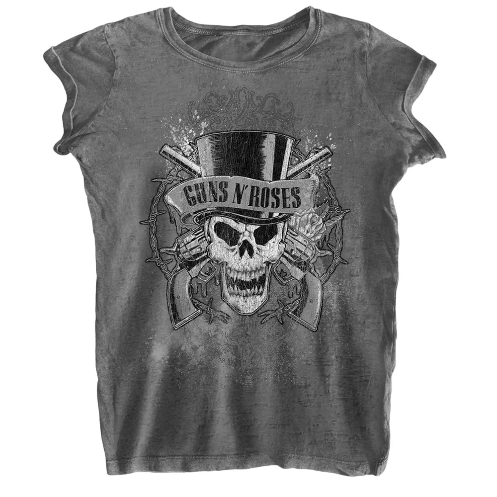 Guns N Roses Womens Faded Skull Burnout T-Shirt (Charcoal Grey) - RO5512