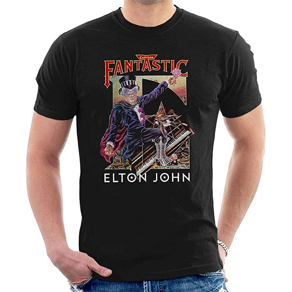 Elton John Unisex Adult Captain Fantastic T-Shirt (Black) - RO3028