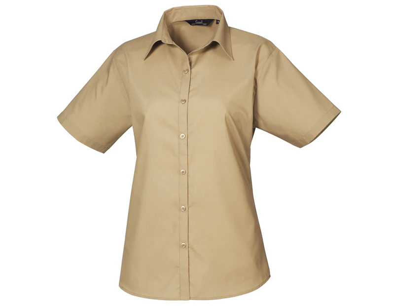 Premier Short Sleeve Poplin Blouse / Plain Work Shirt (Khaki) - RW1092