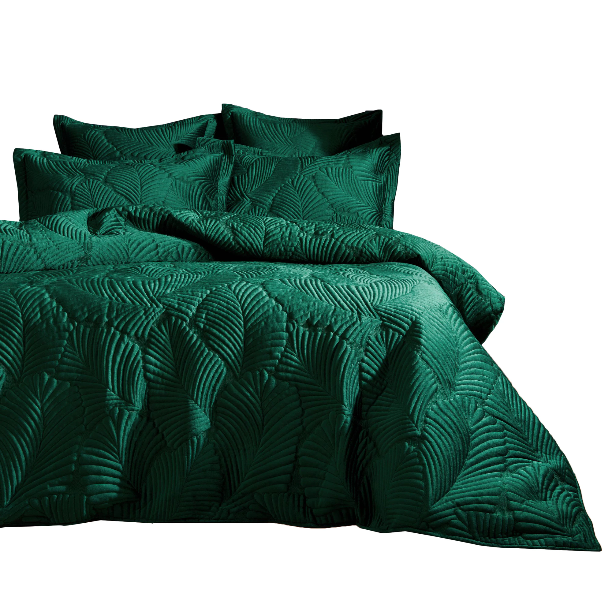 Paoletti Palmeria Velvet Quilted Duvet Cover Set (Emerald Green) - RV2144