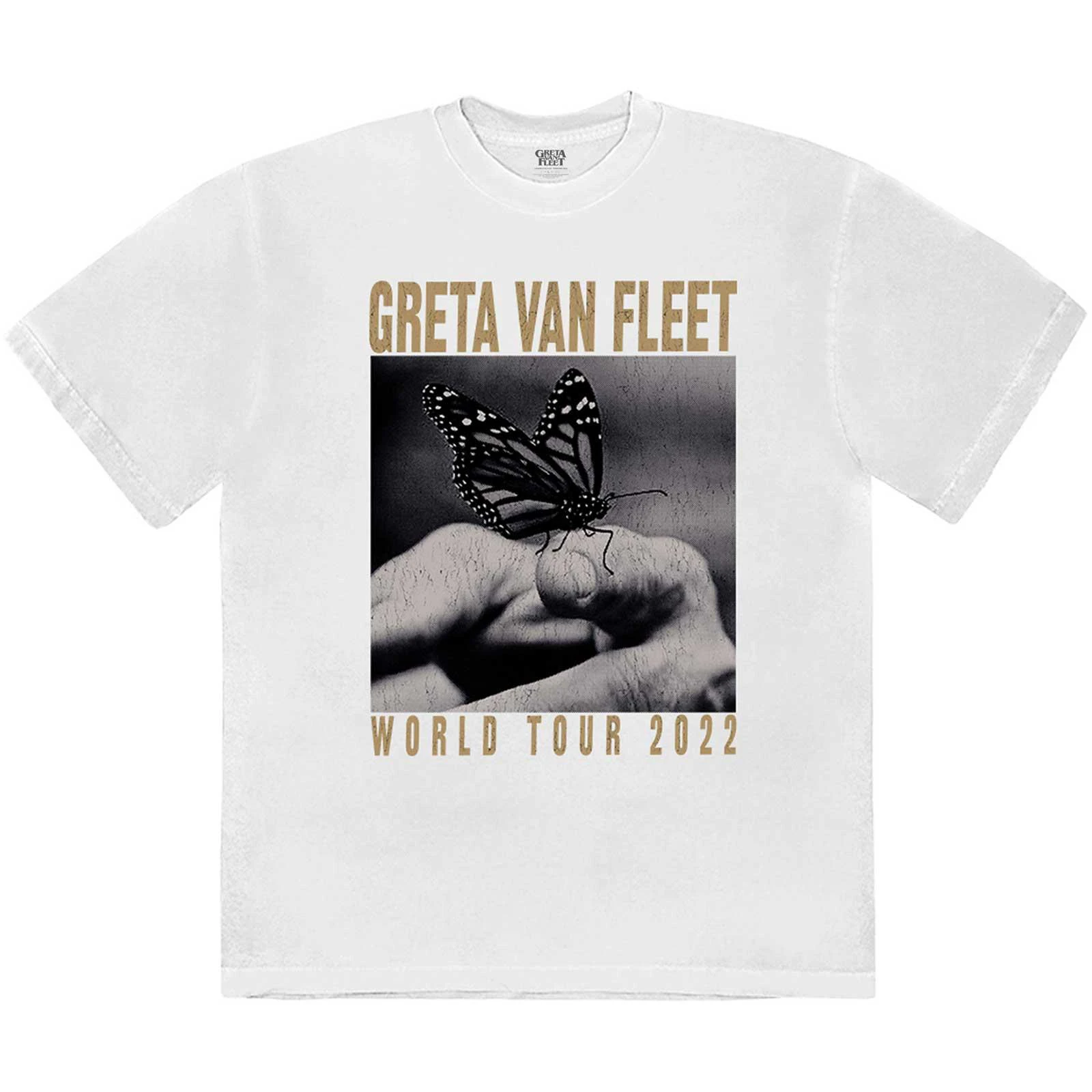 Greta Van Fleet Unisex Adult World Tour 2022 Butterfly Cotton T-Shirt (White) - RO8819