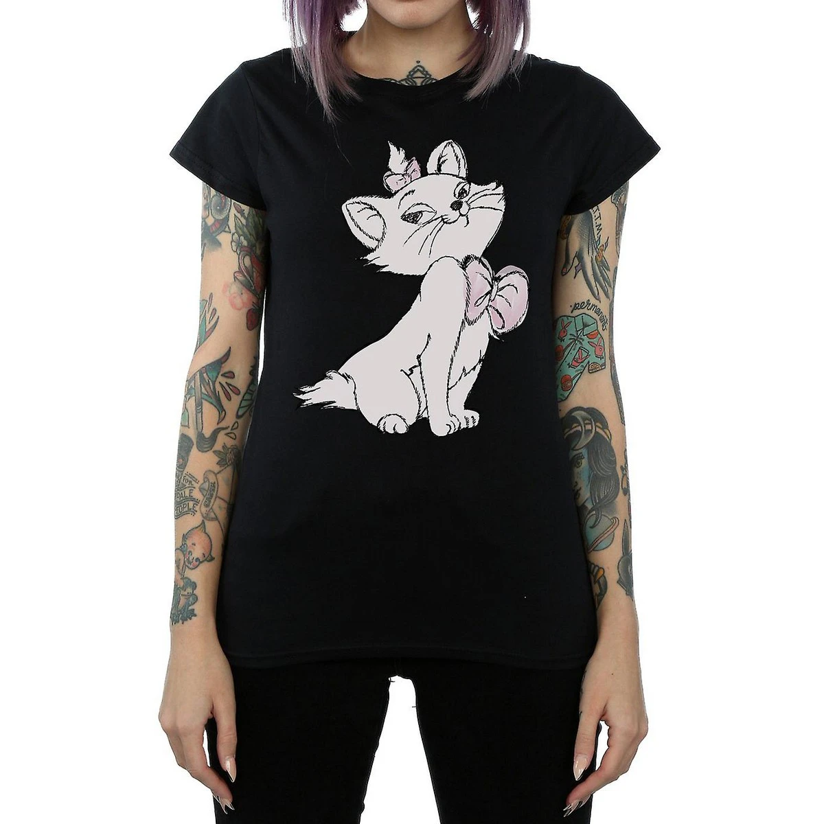 The Aristocats Womens Marie Cotton T-Shirt (Black) - BI512