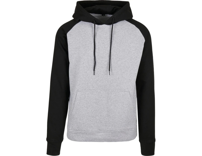 Build Your Brand Mens Basic Raglan Hoodie (Heather Grey/Black) - RW8065