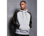 Build Your Brand Mens Basic Raglan Hoodie (Heather Grey/Black) - RW8065