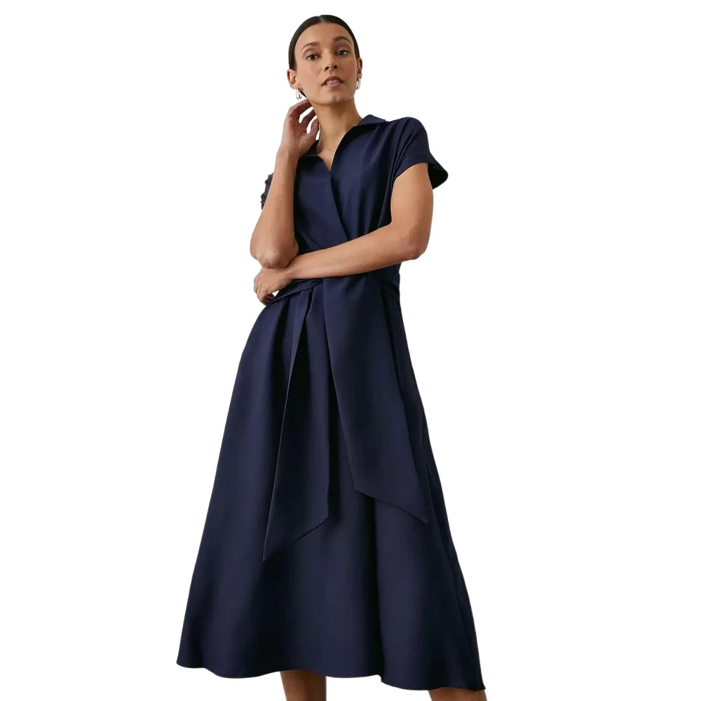 Principles Womens Belt Flared Midi Dress (Navy) - DH6179