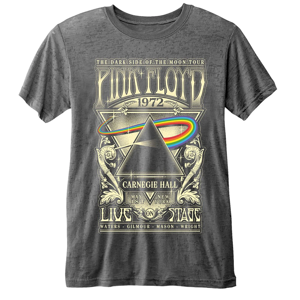 Pink Floyd Unisex Adult Carnegie Hall Burnout T-Shirt (Charcoal Grey) - RO5530