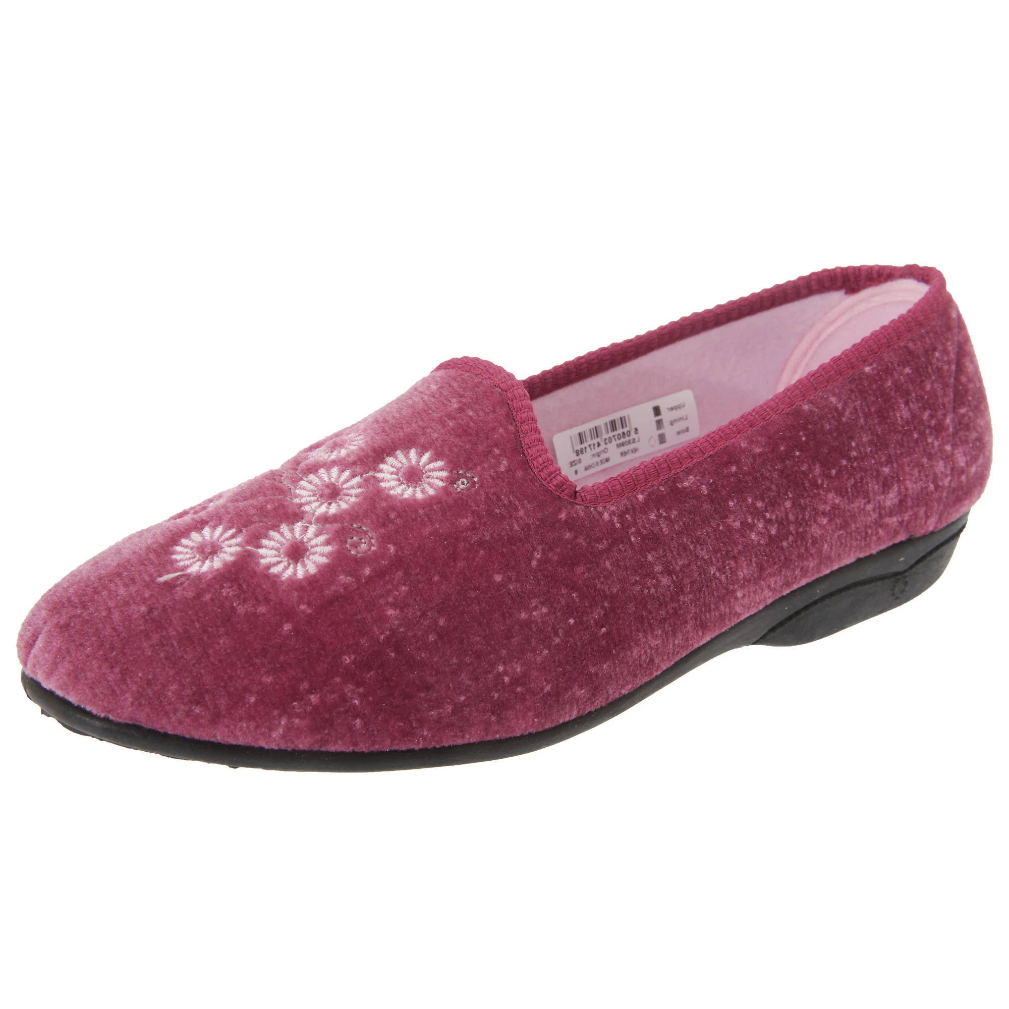 Zedzzz Womens Cathy Floral Embroidered Velour Slippers (Heather) - DF494