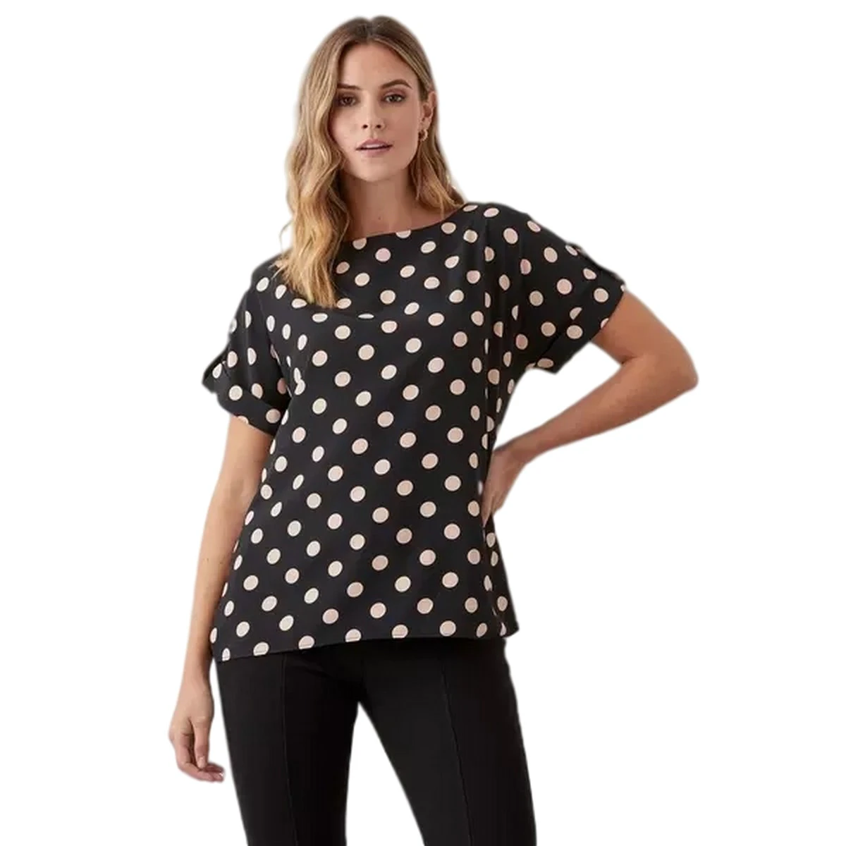 Dorothy Perkins Womens Spotted Roll Sleeve Blouse (Monochrome) - DP1332