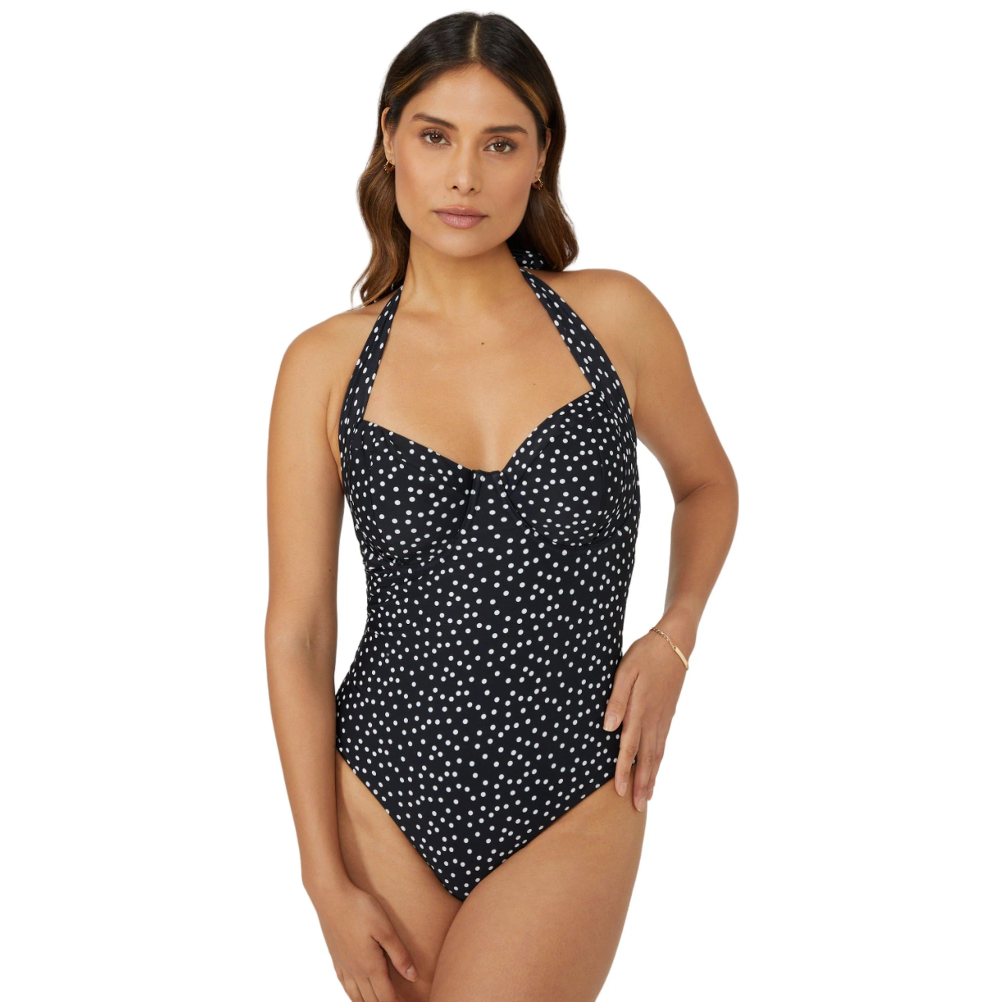 Gorgeous Womens Spotted Underwired One Piece Swimsuit (Monochrome) - DH6351