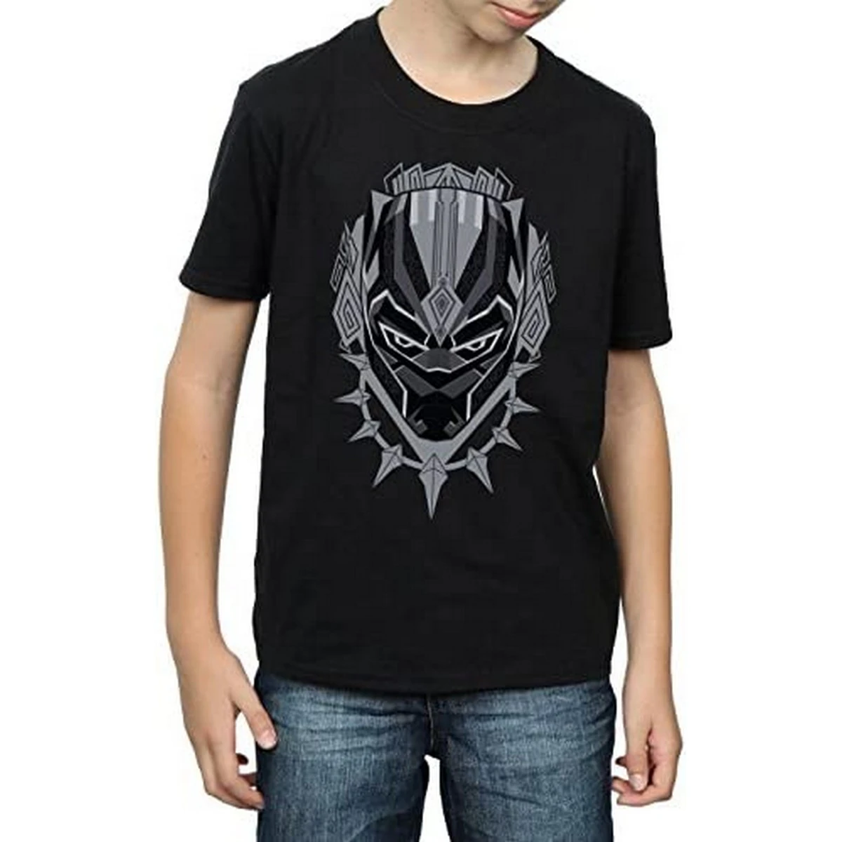 Black Panther Boys Head Cotton T-Shirt (Black) - BI578