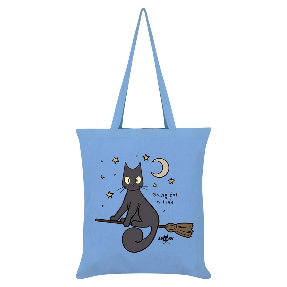 Spooky Cat Going For A Ride Tote Bag (Sky Blue) - GR6243