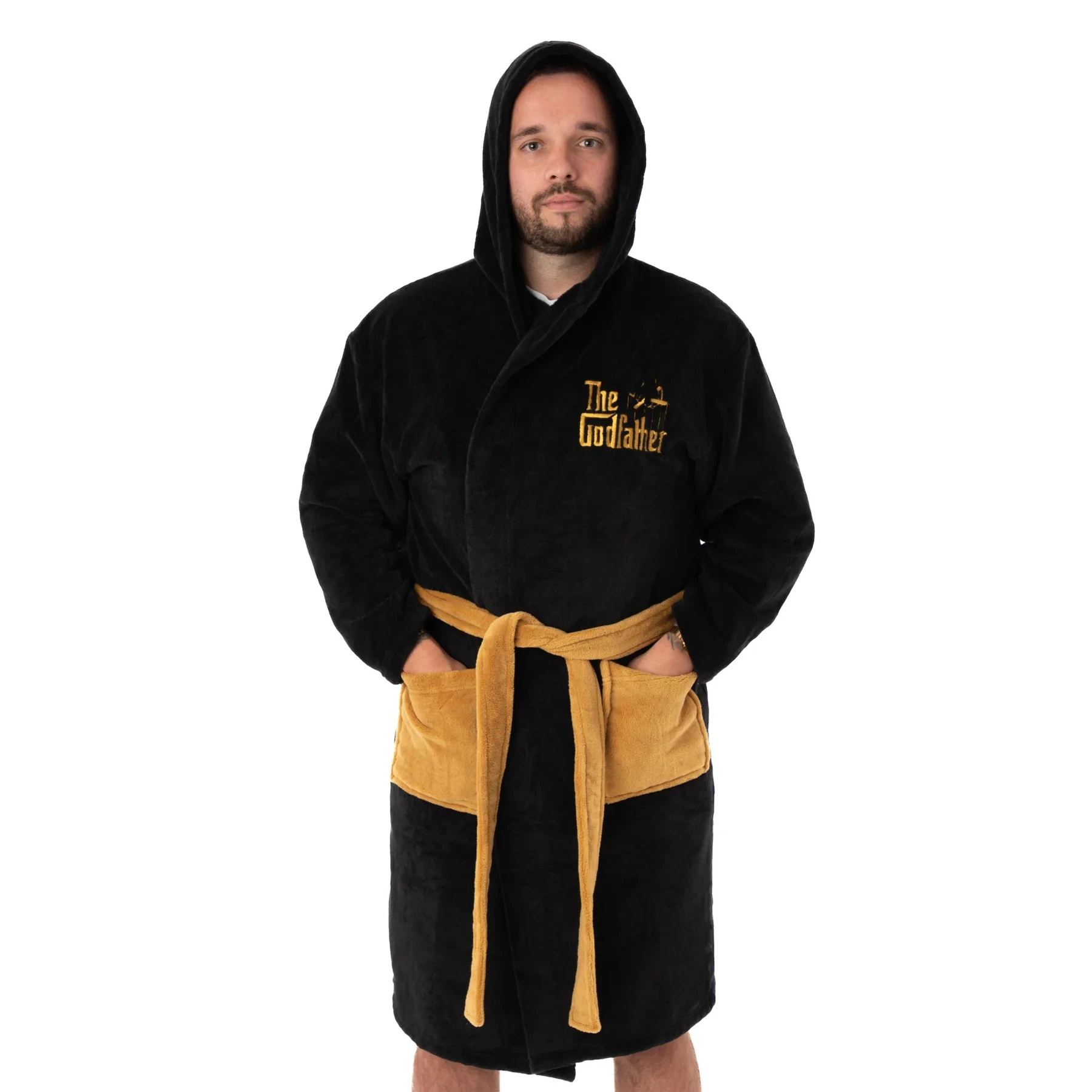 The Godfather Mens Hooded Robe (Black/Gold) - NS7399