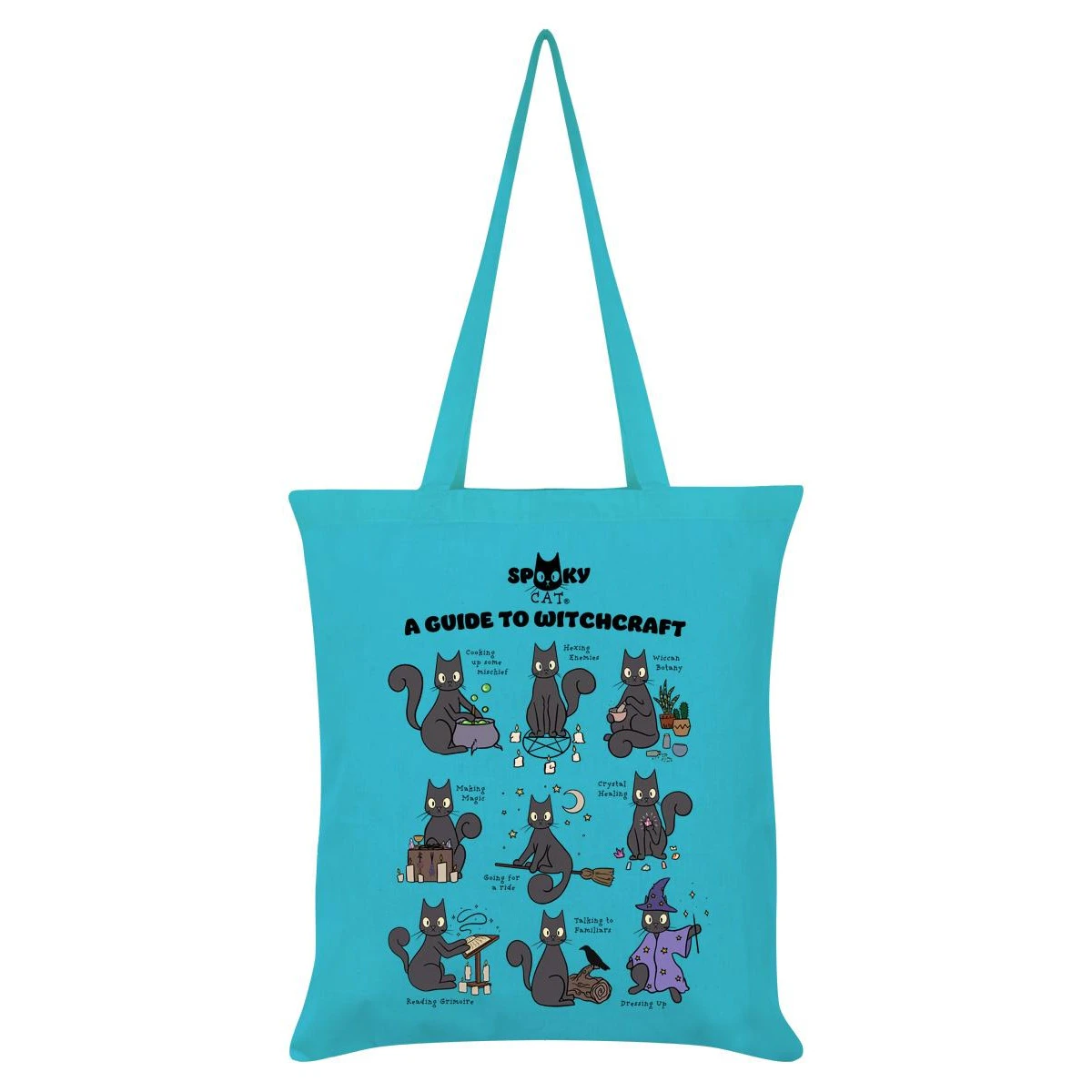 Spooky Cat A Guide To Witchcraft Tote Bag (Azure Blue) - GR6238