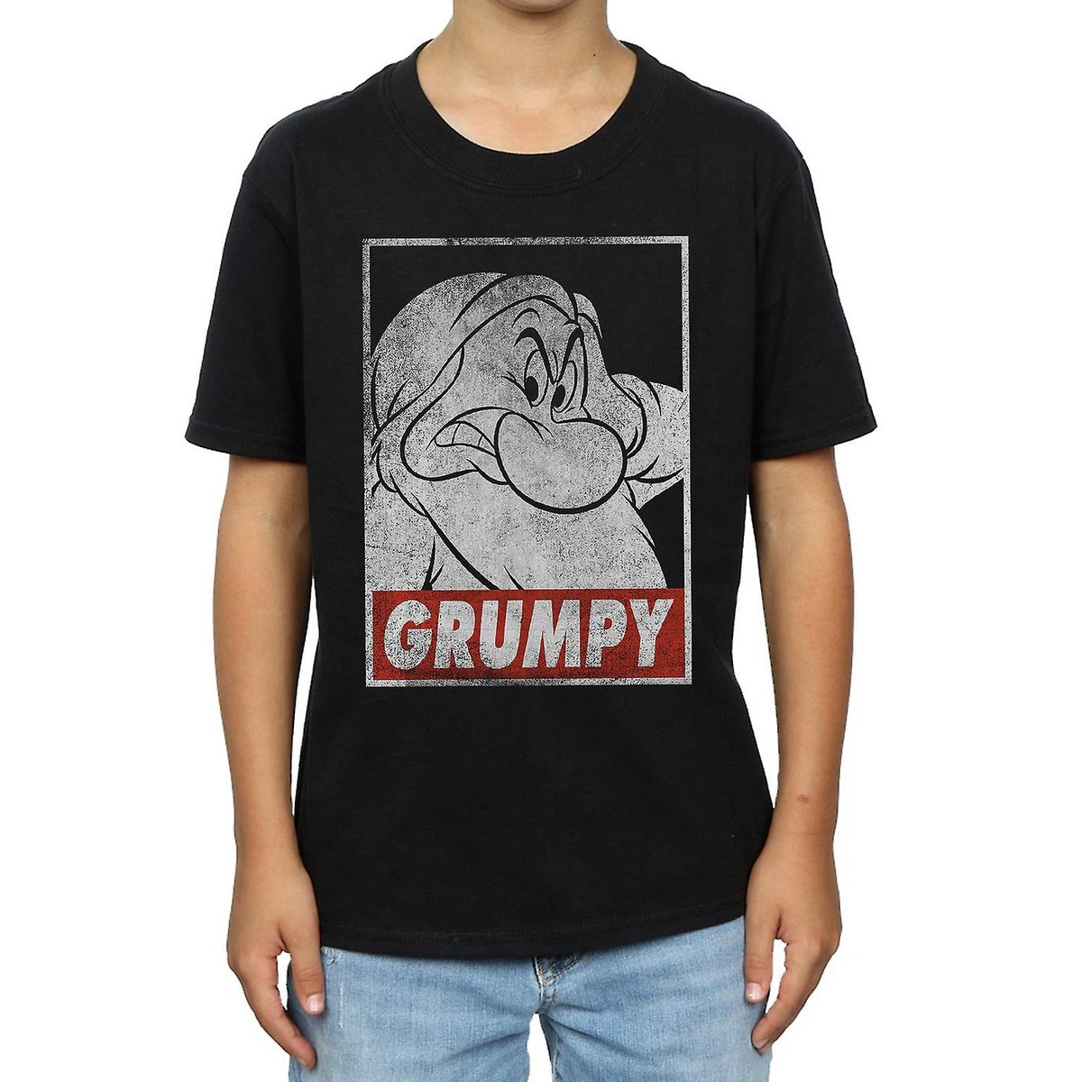 Snow White And The Seven Dwarfs Boys Grumpy Poster Cotton T-Shirt (Black) - BI714