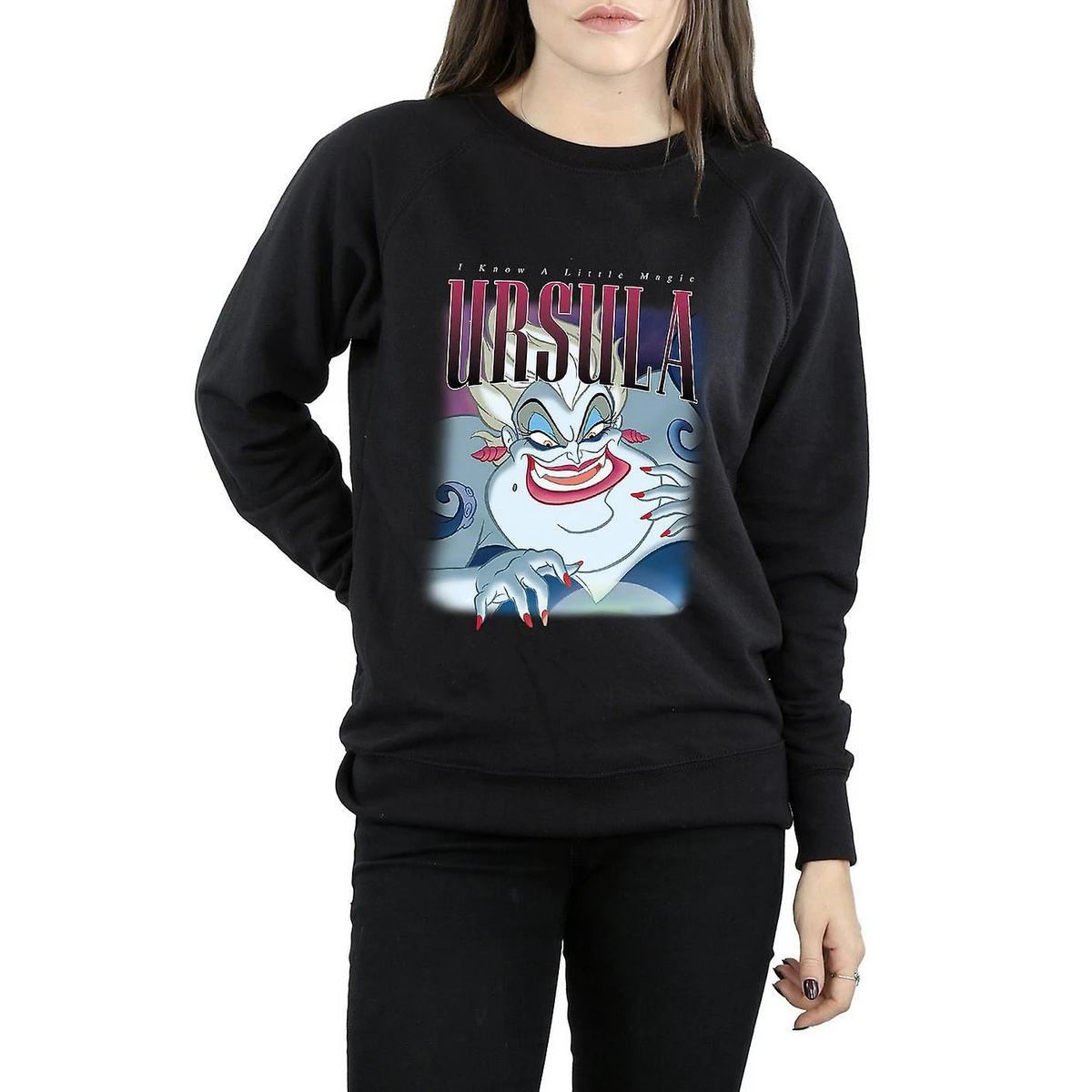 The Little Mermaid Womens Ursula Montage Cotton Sweatshirt (Black) - BI839