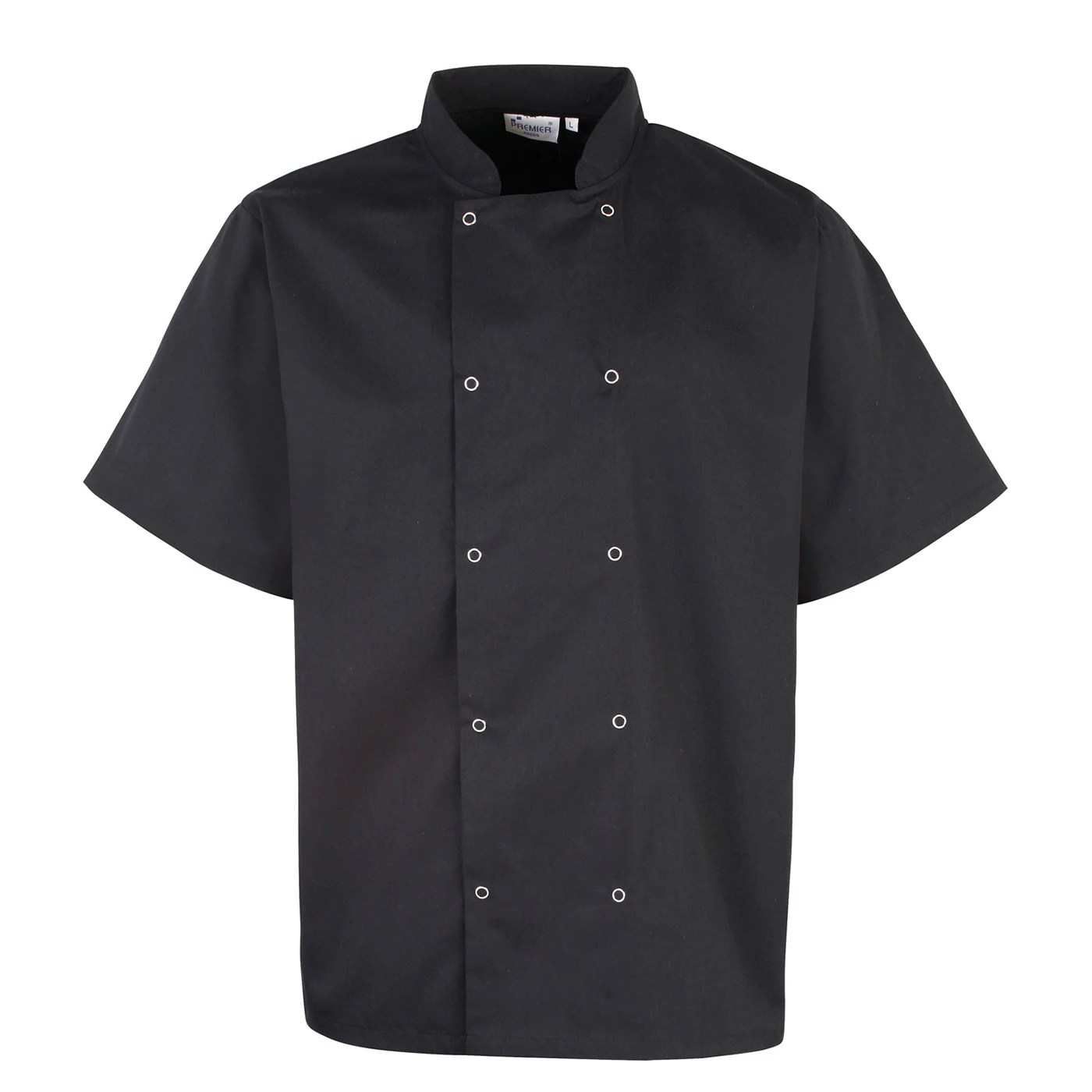 Premier Unisex Adult Stud Front Short-Sleeved Chef Jacket (Black) - PC5523