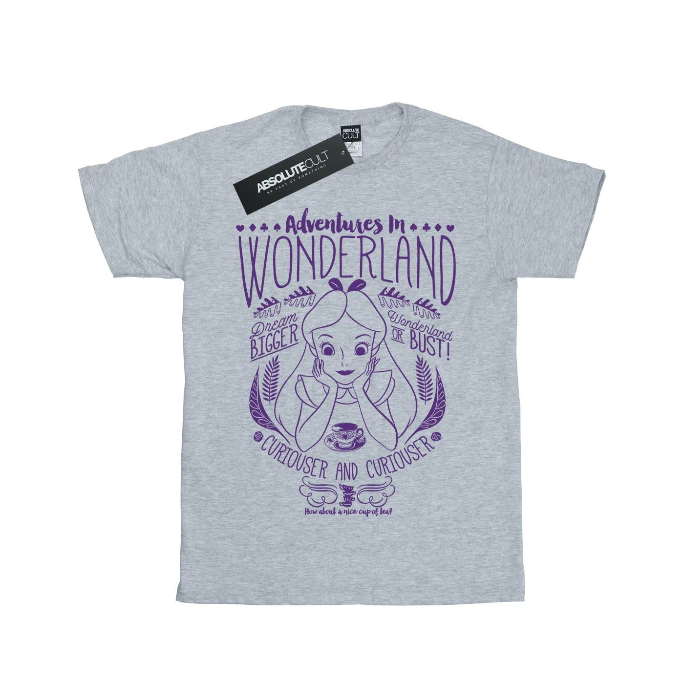 Alice In Wonderland Girls Adventures Cotton T-Shirt (Sports Grey) - BI862