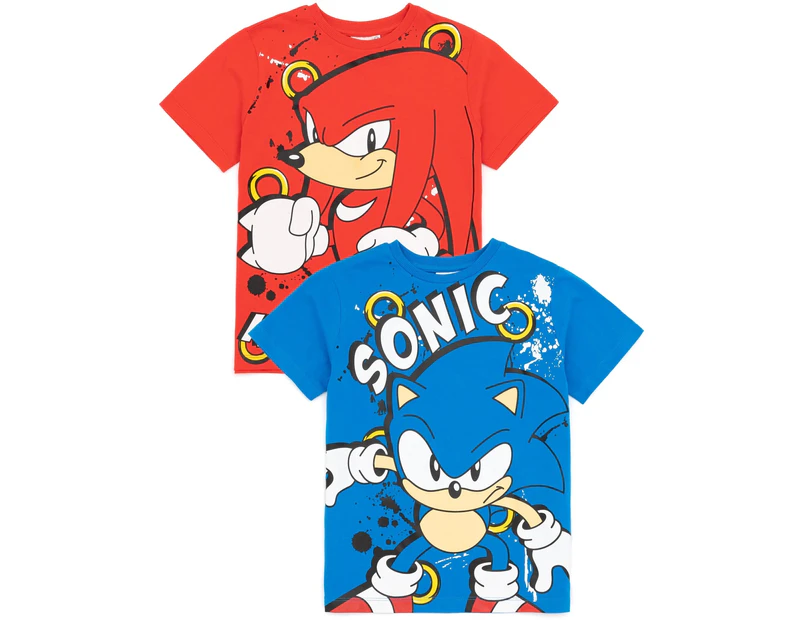 Sonic The Hedgehog Childrens/Kids Character T-Shirt (Pack of 2) (Red/Blue) - NS7163