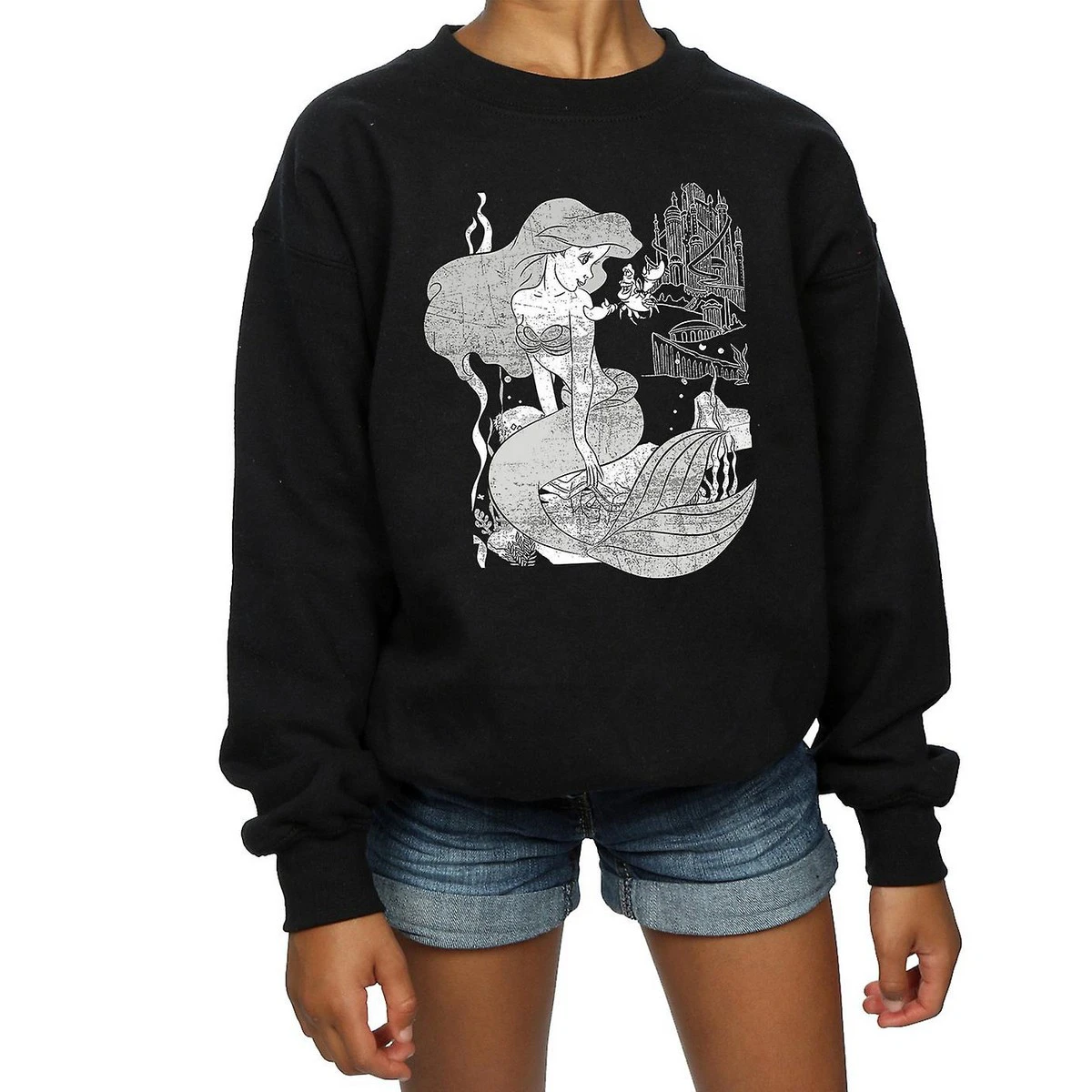 The Little Mermaid Girls Cotton Sweatshirt (Black) - BI898