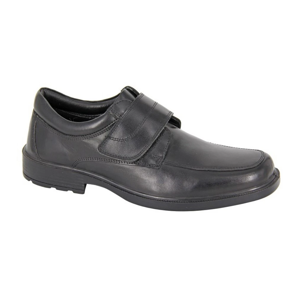 Roamers Mens Leather Touch Fastening Shoes (Black) - DF2378